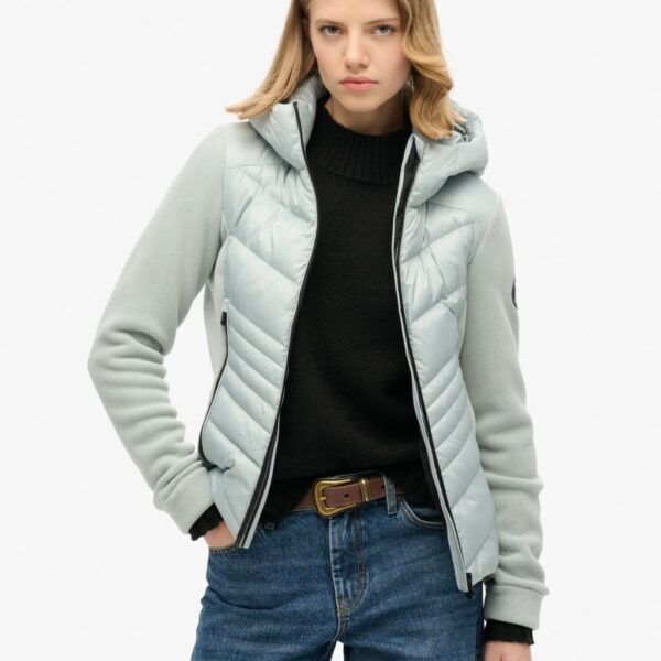 Superdry Women's Hooded Padded Quilted Jacket - 10 - Light Grey, Light Grey,White