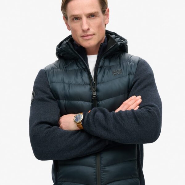 Superdry Men's Hooded Knitted Hybrid Jacket - M - Navy, Navy,Dark Grey