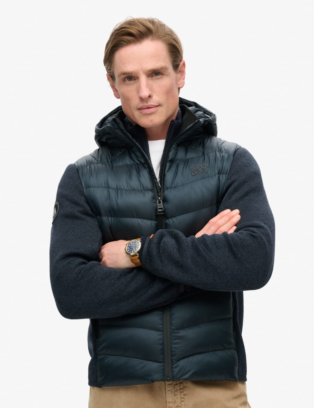 Superdry Men's Hooded Knitted Hybrid Jacket - M - Navy, Navy,Dark Grey