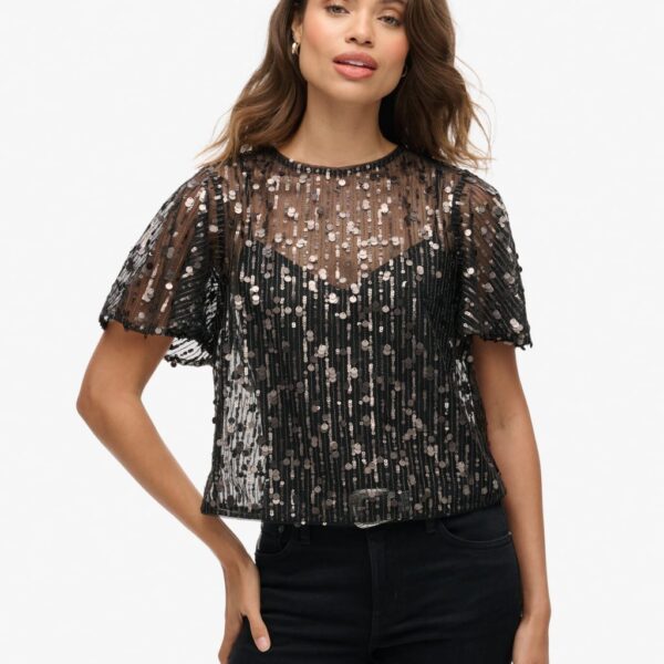 Superdry Women's Sheer Sequin Top - 8 - Light Grey, Light Grey