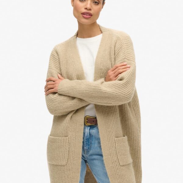 Superdry Women's Knitted Ribbed Longline Cardigan - 6-8 - Brown, Dark Grey,Brown