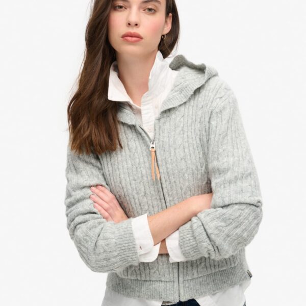 Superdry Women's Cable Knit Zip Up Hoodie - 16 - Cream, Cream