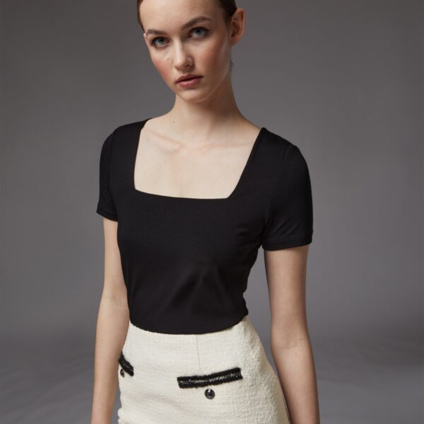 Lk Bennett Women's Jersey Square Neck T-Shirt - Black, Black,Ivory