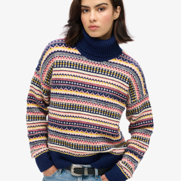 Superdry Women's Textured Stripe Relaxed Jumper - 12 - Navy Mix, Navy Mix