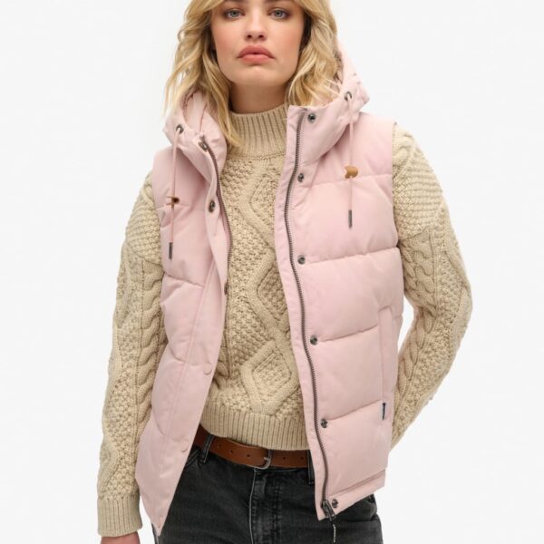 Superdry Women's Hooded Puffer Gilet - 16 - Pink, Pink