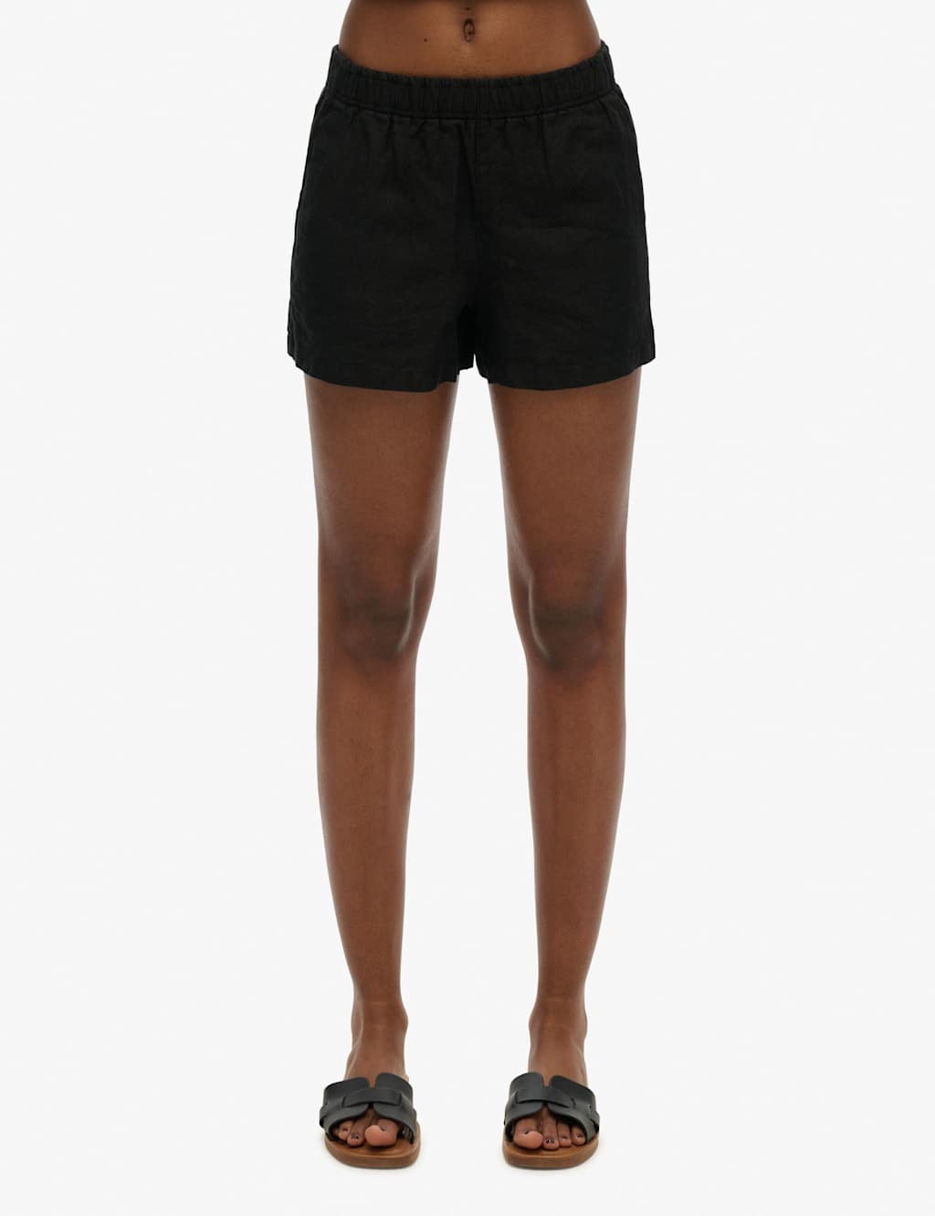 Superdry Women's Pure Linen Elasticated Waist Shorts - 12 - Black, White,Black,Coral