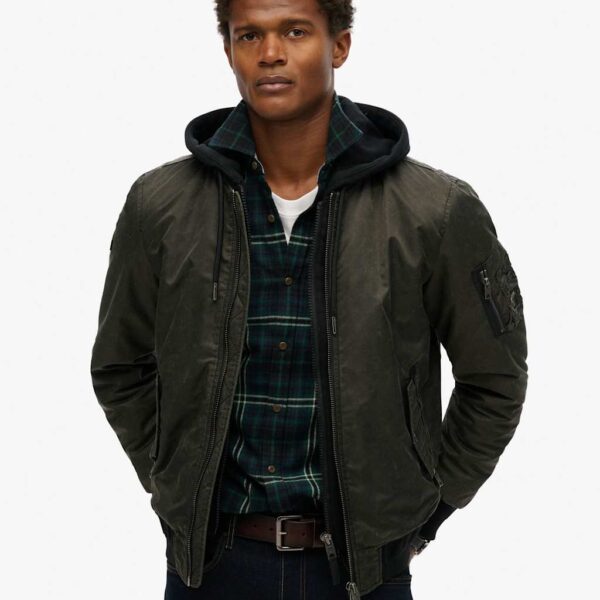 Superdry Men's Twill Hooded Bomber Jacket - Green, Green