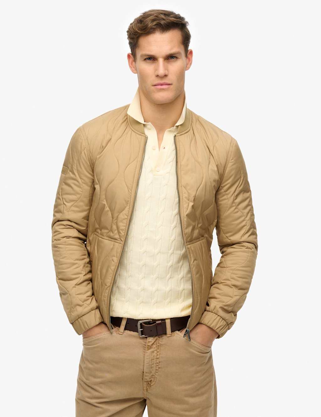 Superdry Men's Baseball Collar Quilted Jacket - M - Brown, Brown,Green