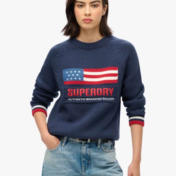 Superdry Women's Cotton Rich Slogan Crew Neck Relaxed Jumper - 8 - Navy, Navy