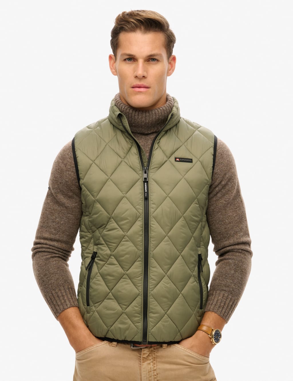 Superdry Men's Quilted Padded Gilet - M - Green, Green,Navy
