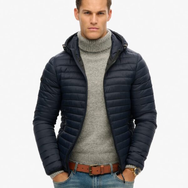Superdry Men's Quilted Padded Hooded Puffer Jacket - Navy, Navy