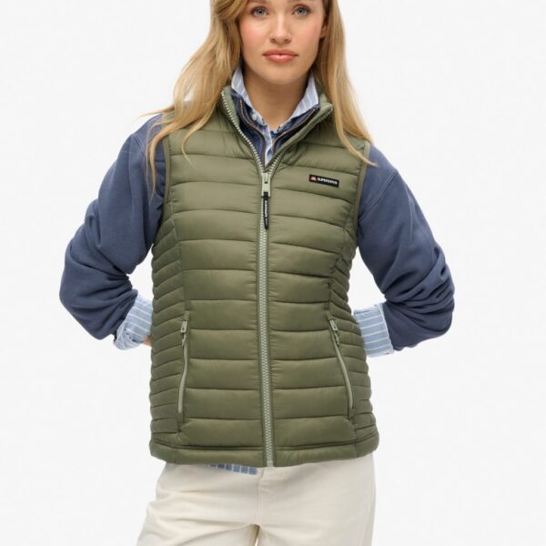 Superdry Women's Padded High Neck Gilet - 12 - Green, Grey,Black,Green
