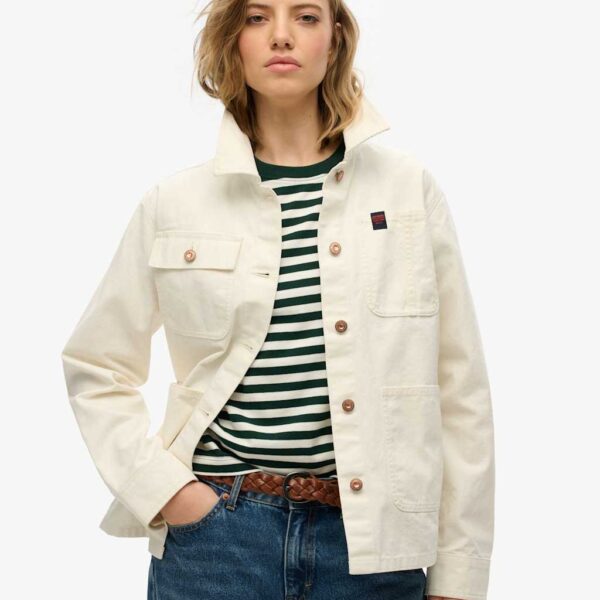 Superdry Women's Pure Cotton Denim Relaxed Utility Jacket - 10 - White, Pink,White