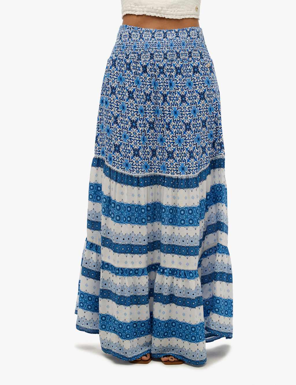 Superdry Women's Printed Maxi Tiered Skirt - 8 - Blue Mix, Blue Mix,Black Mix