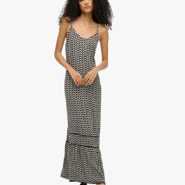 Superdry Women's Printed Scoop Neck Strappy Maxi Beach Dress - 12 - Black Mix, Black Mix
