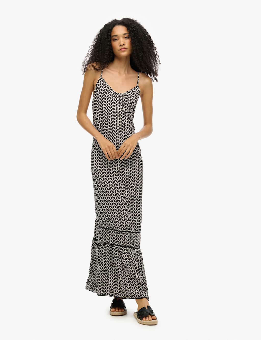 Superdry Women's Printed Scoop Neck Strappy Maxi Beach Dress - 12 - Black Mix, Black Mix