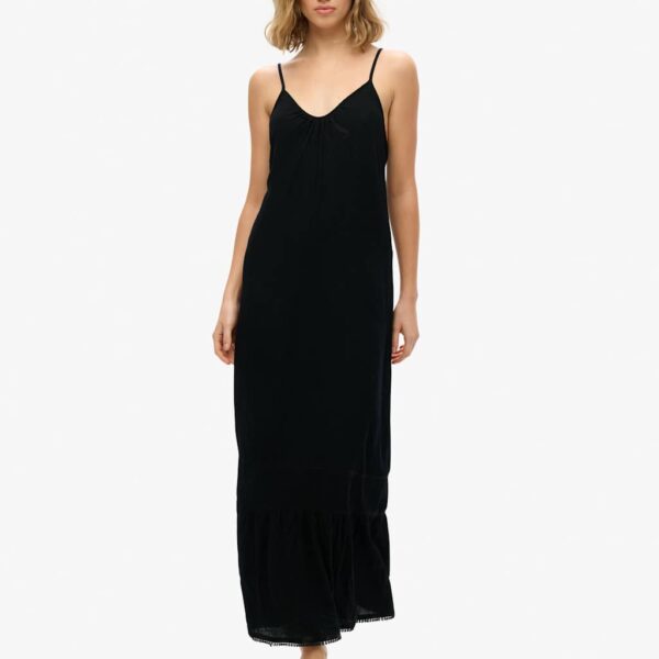 Superdry Women's Textured Scoop Neck Strappy Maxi Slip Dress - 12 - Black, Black