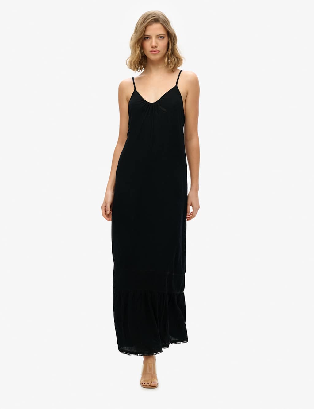 Superdry Women's Textured Scoop Neck Strappy Maxi Slip Dress - 12 - Black, Black