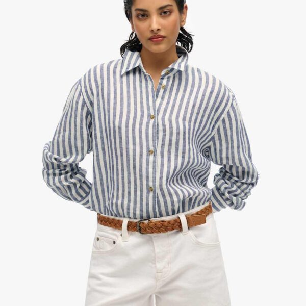 Superdry Women's Linen Rich Striped Shirt - 10 - Blue Mix, Blue Mix