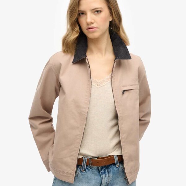 Superdry Women's Pure Cotton Cord Collar Relaxed Jacket - 12 - Pink, Pink,White