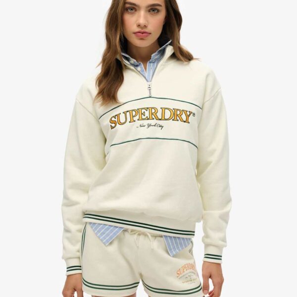Superdry Women's Cotton Rich Embroidered Half Zip Sweatshirt - 14 - White, White