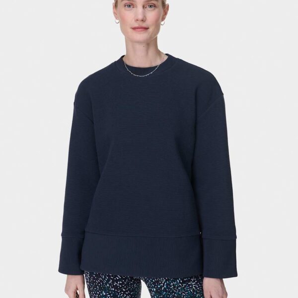 Sweaty Betty Women's Peaceful Cotton Blend Ribbed Sweatshirt - M - Navy, Navy,White