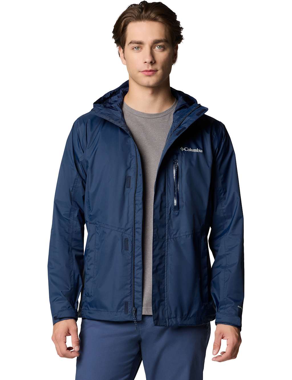 Columbia Men's Pouring Adventure III Waterproof Jacket - L - Navy, Green,Orange Mix,Navy