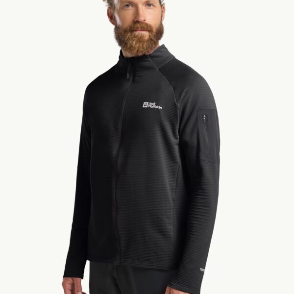 Jack Wolfskin Men's Prelight Textured Zip Up Fleece Jacket - Black, Blue,Black
