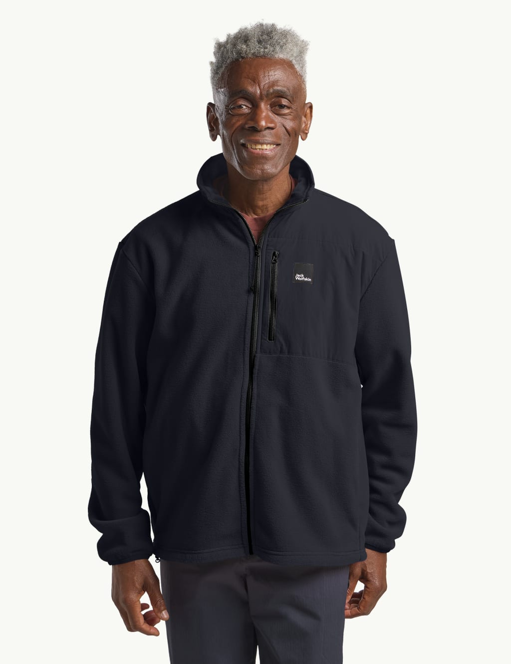 Jack Wolfskin Men's Sumetro Fleece Zip Up Funnel Neck Jacket - Navy, Ivory,Navy