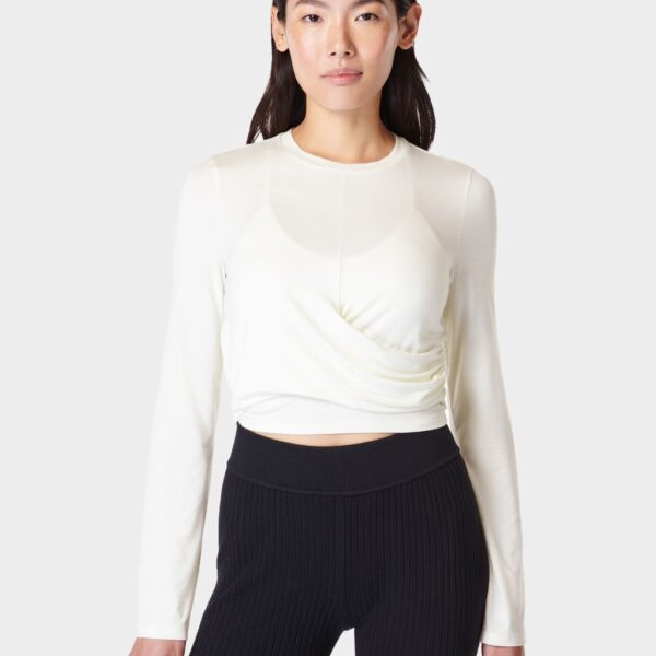 Sweaty Betty Women's Modal Rich Round Neck Wrap Front Top - Soft White, Soft White