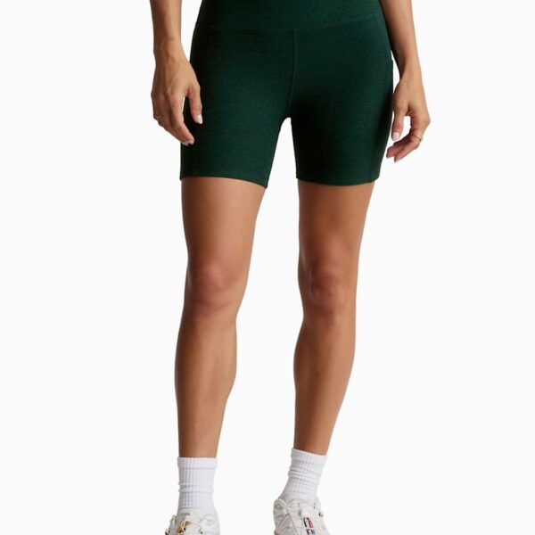 Beyond Yoga Women's Spacedye Keep Pace High Waist Sports Shorts - M - Dark Green, Dark Green