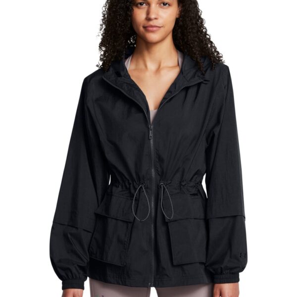 Under Armour Women's Crinkle Woven Zip Up Hooded Sports Jacket - M - Black, Black