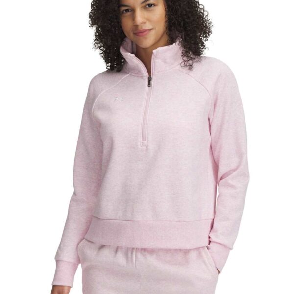 Under Armour Women's Rival Cotton Rich Fleece Half Zip Sweatshirt - M - Light Pink, Black,Light Pink