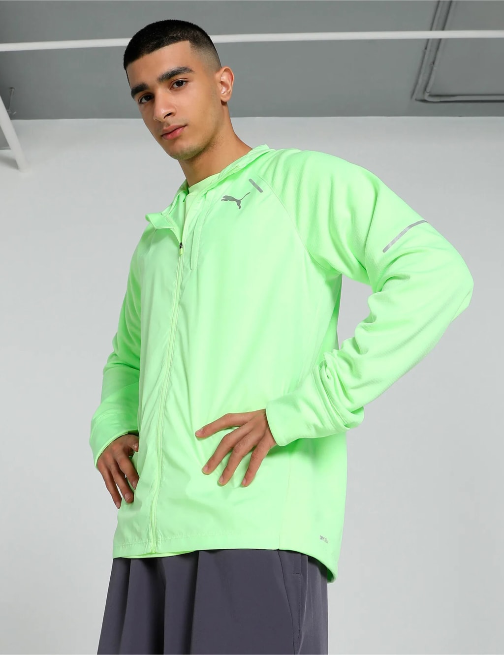 Puma Men's Run Grid Zip Up Fleece - S - Light Green, Light Green