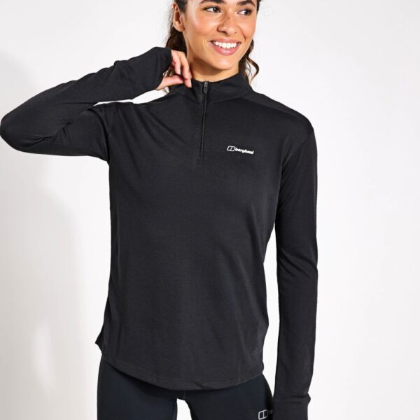 Berghaus Women's Ivyhill Half Zip Base Layer Top - 14 - Black, Medium Brown,Black