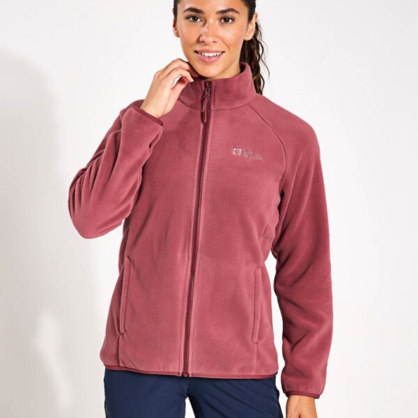 Jack Wolfskin Women's Moonrise Zip Up Funnel Neck Fleece Jacket - 10 - Medium Red, Medium Red,Ivory,Dark Green