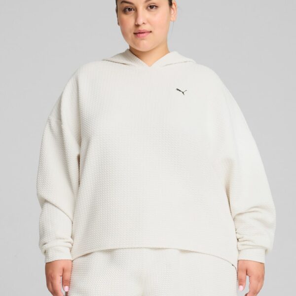 Puma Women's Q4 Studio Cotton Blend Textured Hoodie - M - Soft White, Soft White,Black
