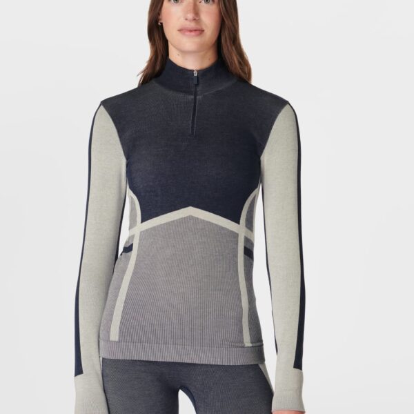 Sweaty Betty Women's Modal Rich Chevron Half Zip Base Layer Top - Dark Navy Mix, Dark Navy Mix