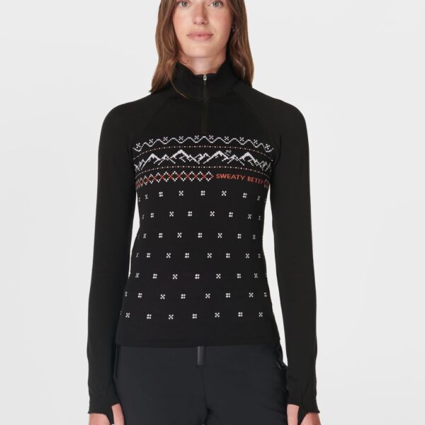 Sweaty Betty Women's Alpine Betty Jacquard Half Zip Base Layer Top - XL - Black Mix, Black Mix