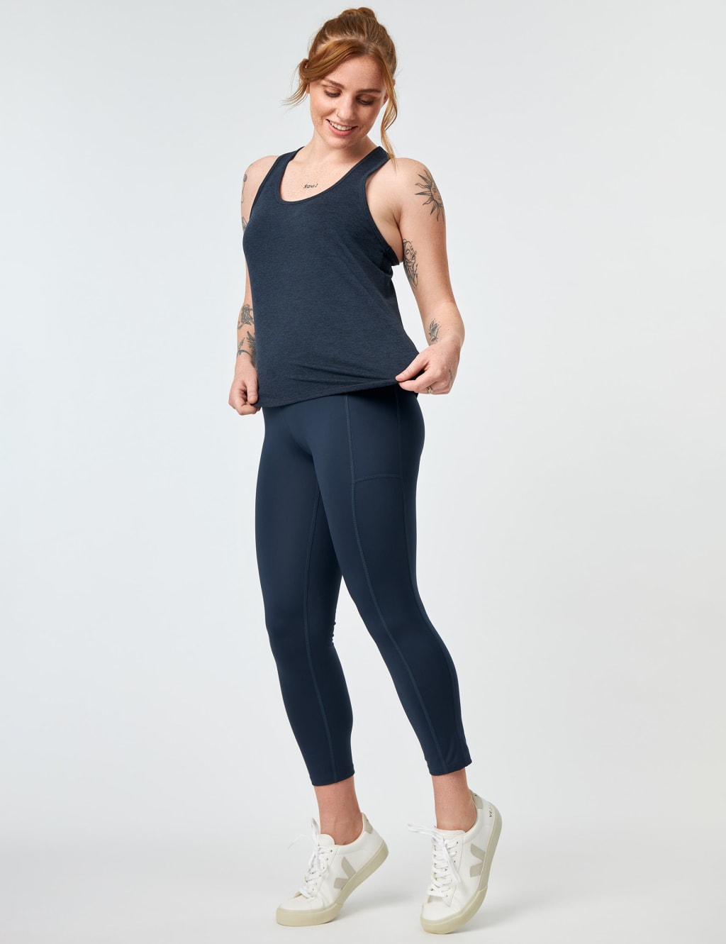 Girlfriend Collective Women's Pocket High Waisted 7/8 Leggings - M - Navy, Burgundy,Navy