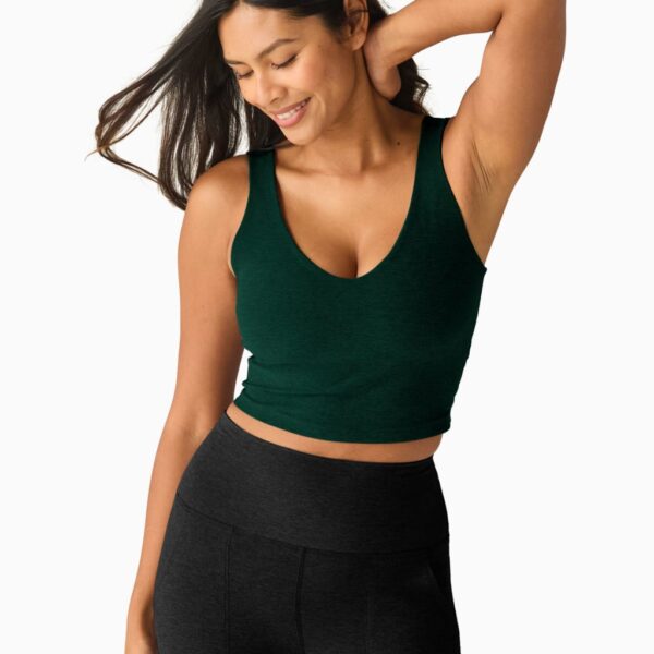 Beyond Yoga Women's Spacedye Good Day V-Neck Crop Vest Top - M - Dark Green, Dark Green,Light Brown