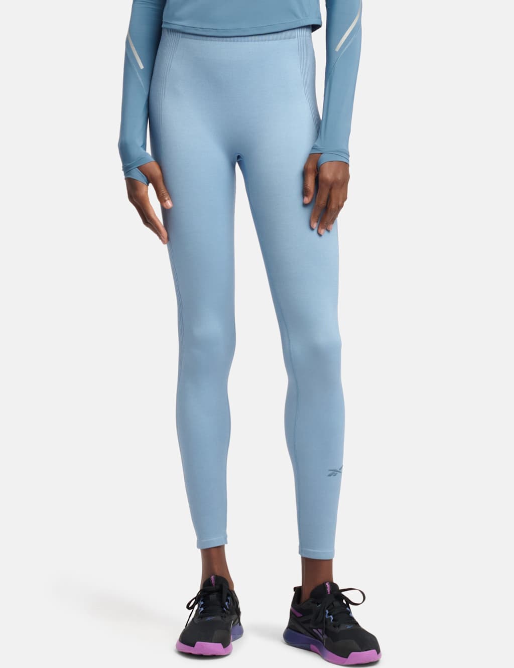 Reebok Women's Lab Seamless High Waisted 7/8 Leggings - Mid Blue, Mid Blue