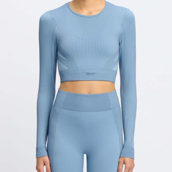 Reebok Women's Lab Long-Sleeve Seamless Fitted Crop Top - Mid Blue, Mid Blue