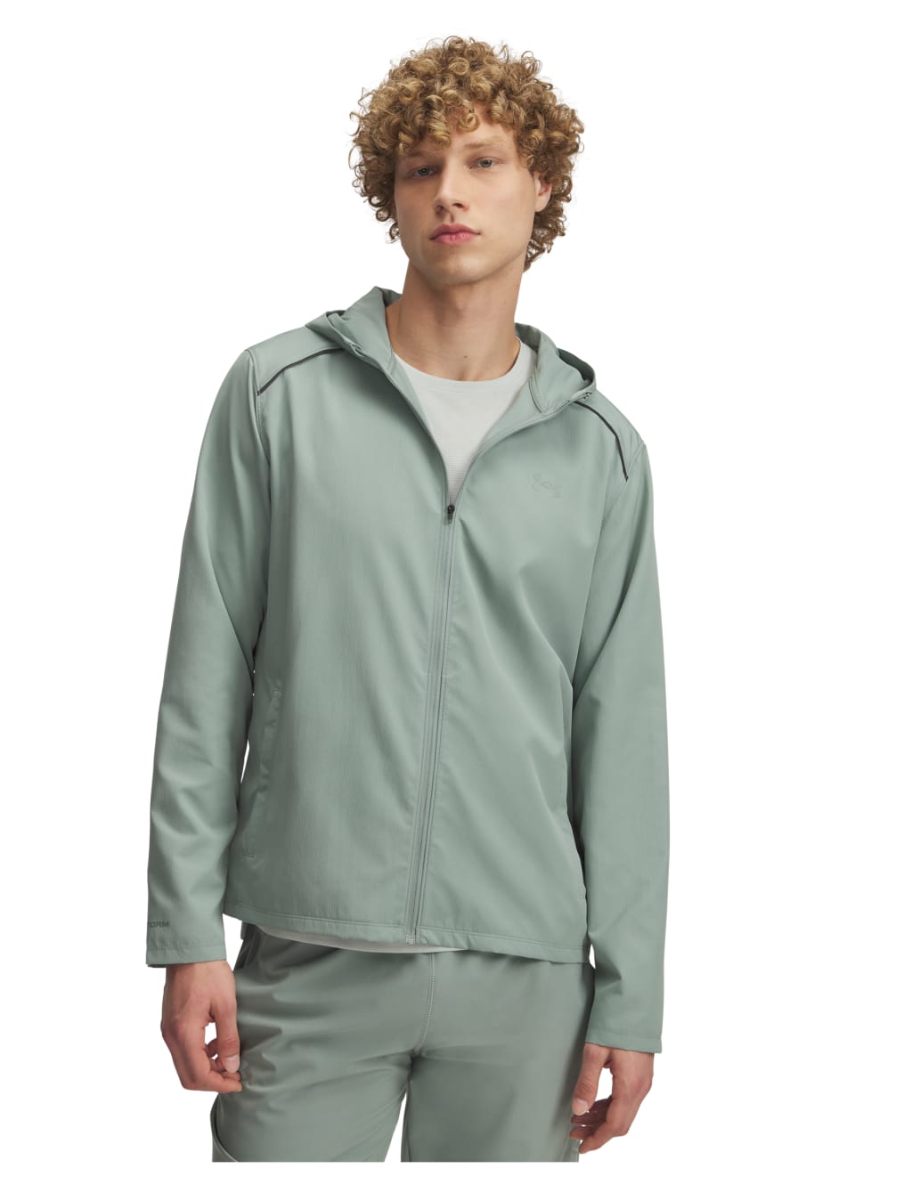 Under Armour Men's Launch Hooded Water Repellent Sports Jacket - Light Grey, Yellow,Light Grey