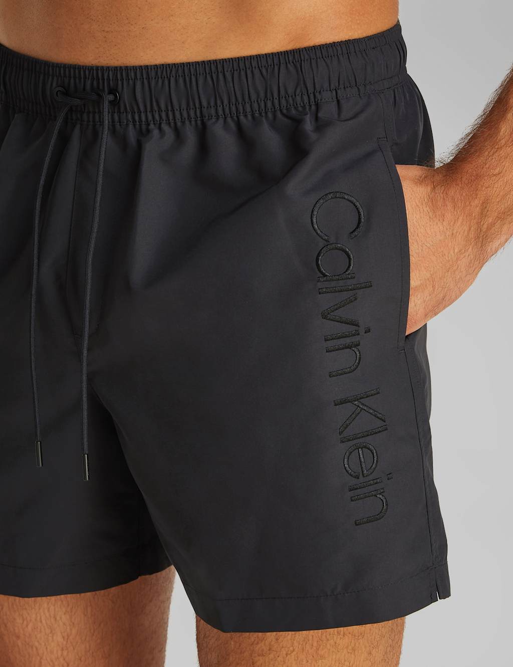Calvin Klein Men's Logo Embroidery Swim Shorts - Black, White,Black