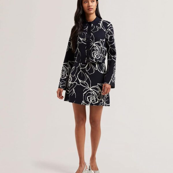 Ted Baker Women's Jacquard Floral Knitted Mini Skater Skirt - 10 - Navy Mix, Navy Mix