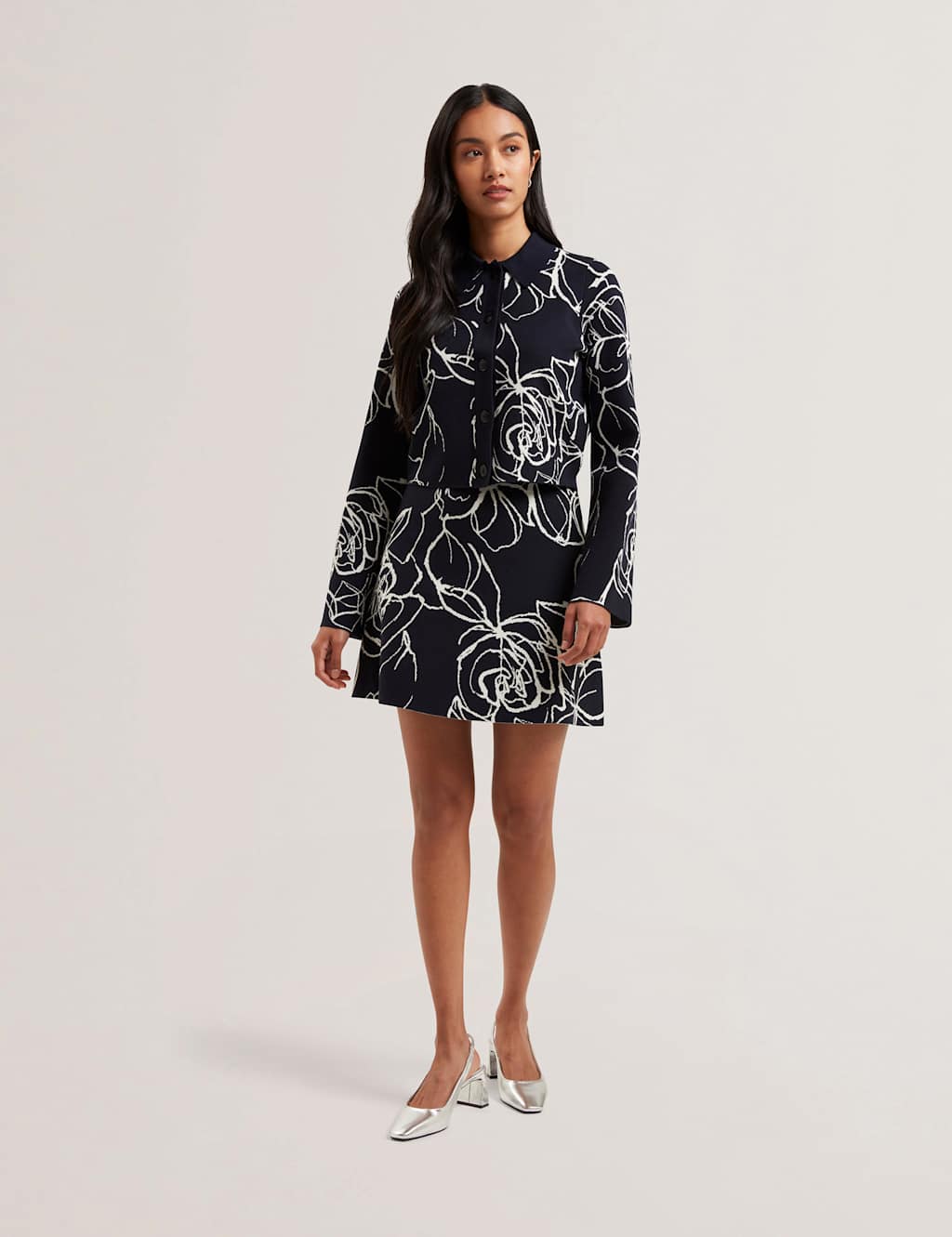 Ted Baker Women's Jacquard Floral Knitted Mini Skater Skirt - 10 - Navy Mix, Navy Mix