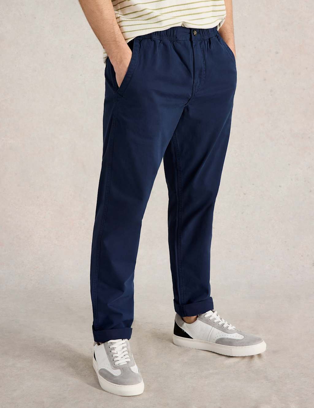 White Stuff Men's Straight Fit Elasticated Waist Trousers - 34REG - Navy, Navy,Purple