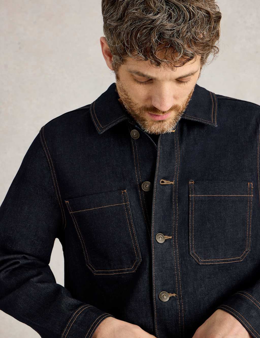 White Stuff Men's Denim Jacket - L - Dark Denim, Dark Denim