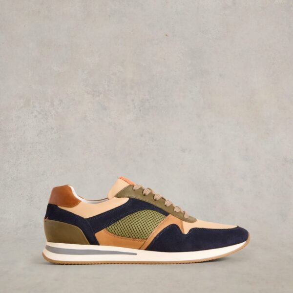 White Stuff Men's Leather Lace Up Trainers - 8 - Green Mix, Green Mix,Natural Mix